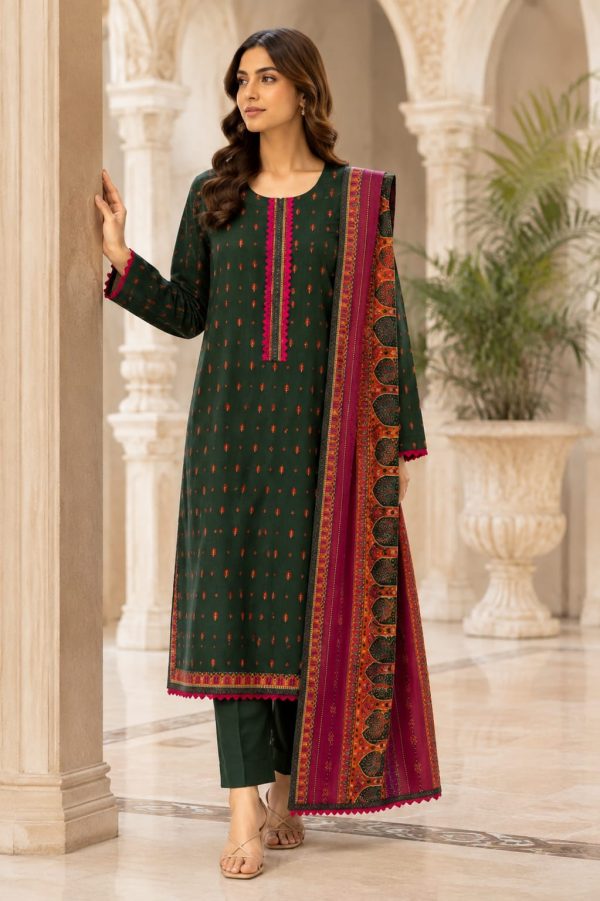 Emerald Green Printed 3-Piece Lawn Suit with Printed Dupatta